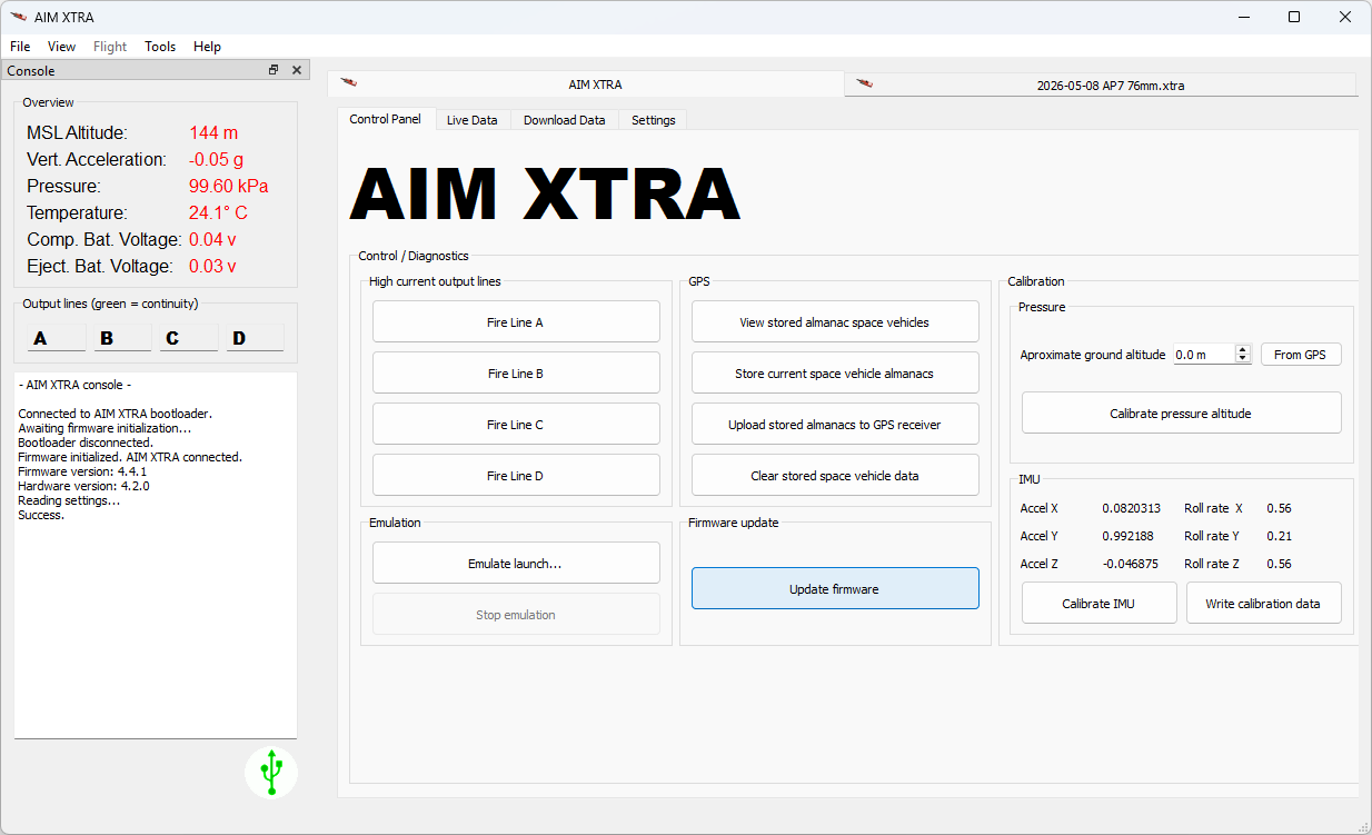 AIM XTRA software control panel