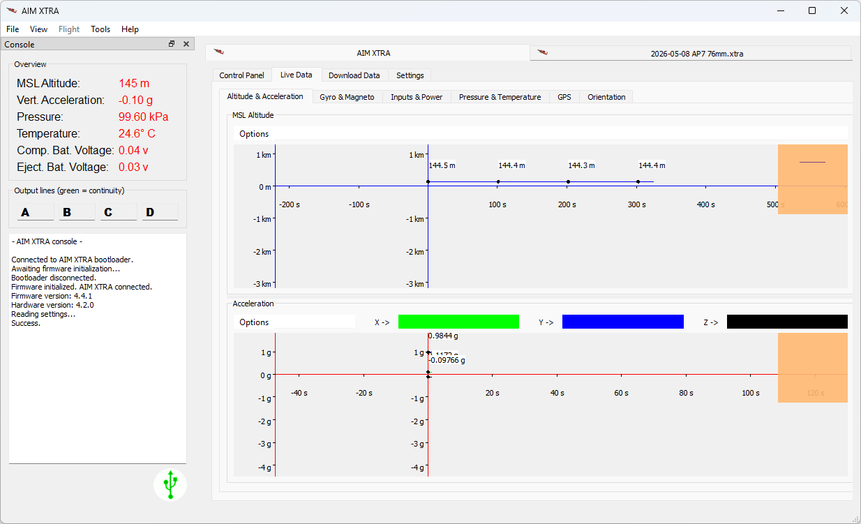 AIM XTRA software live telemetry graphs