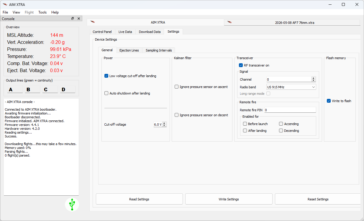 AIM XTRA software general device settings